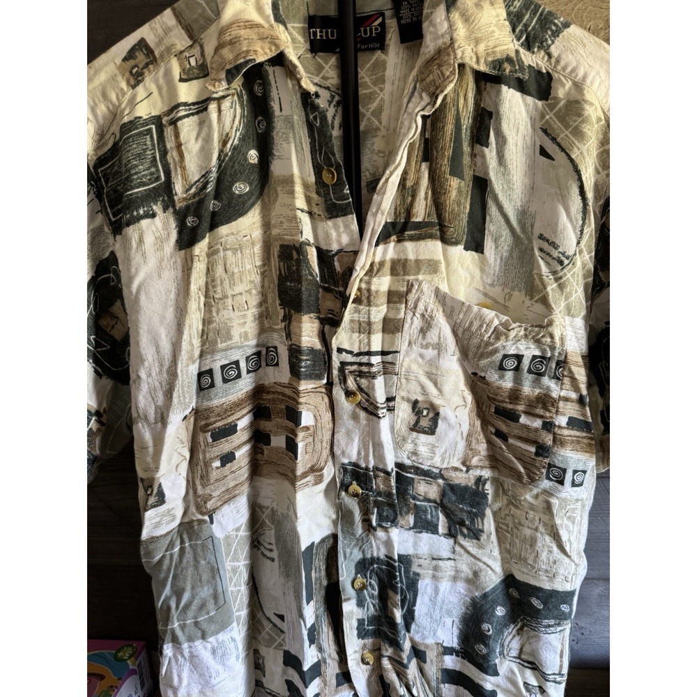 Vintage THUMBS UP for Him Mens Rayon short sleeve button abstract shirt Size L - Picture 2 of 5